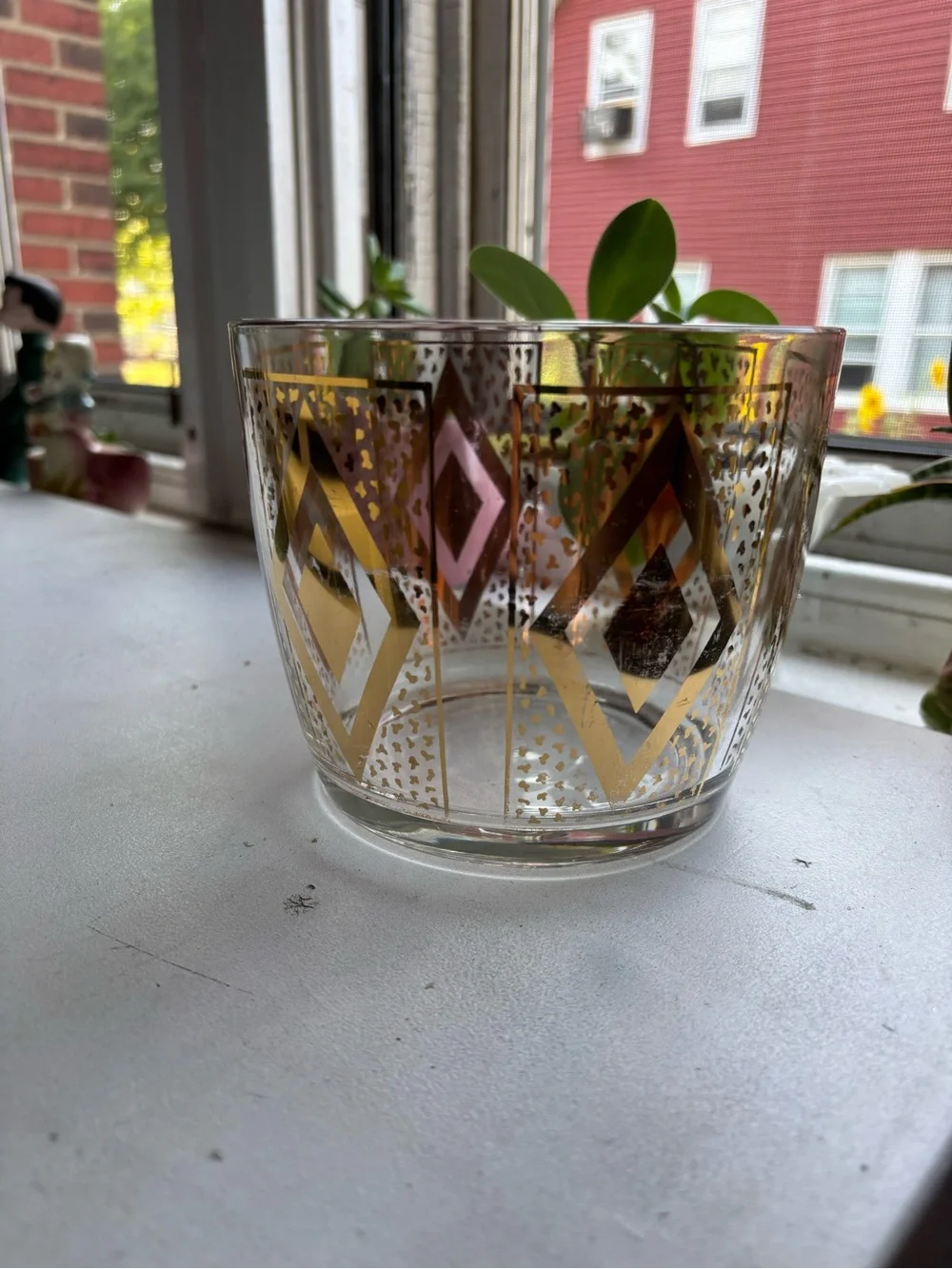Vintage Hazel Atlas Midcentury 22kt Gold Glass Ice Bucket